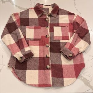 Unbranded Plaid Flannel Button Down Shirt Shacket Thick Women M Pink Chore Ranch